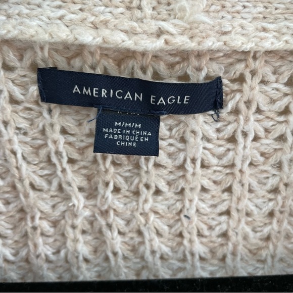 AMERICAN Eagle Cotton Blend Chunky Knit Button Cardigan, Oatmeal, Size M - Picture 4 of 8